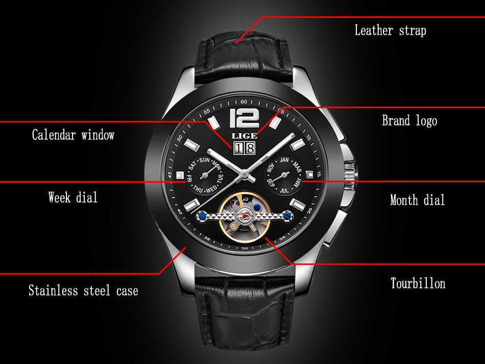 LIGE Brand Luxury Ceramic Automatic Watch for Men 1057429896 1