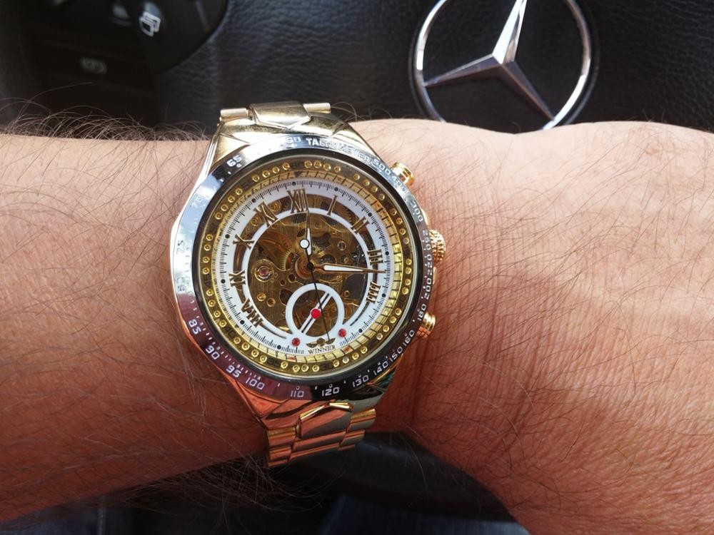 Winner Golden Bezel Automatic Watch 1513182319 1