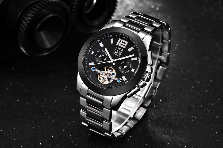 LIGE Brand Luxury Ceramic Automatic Watch for Men 2059003544 1