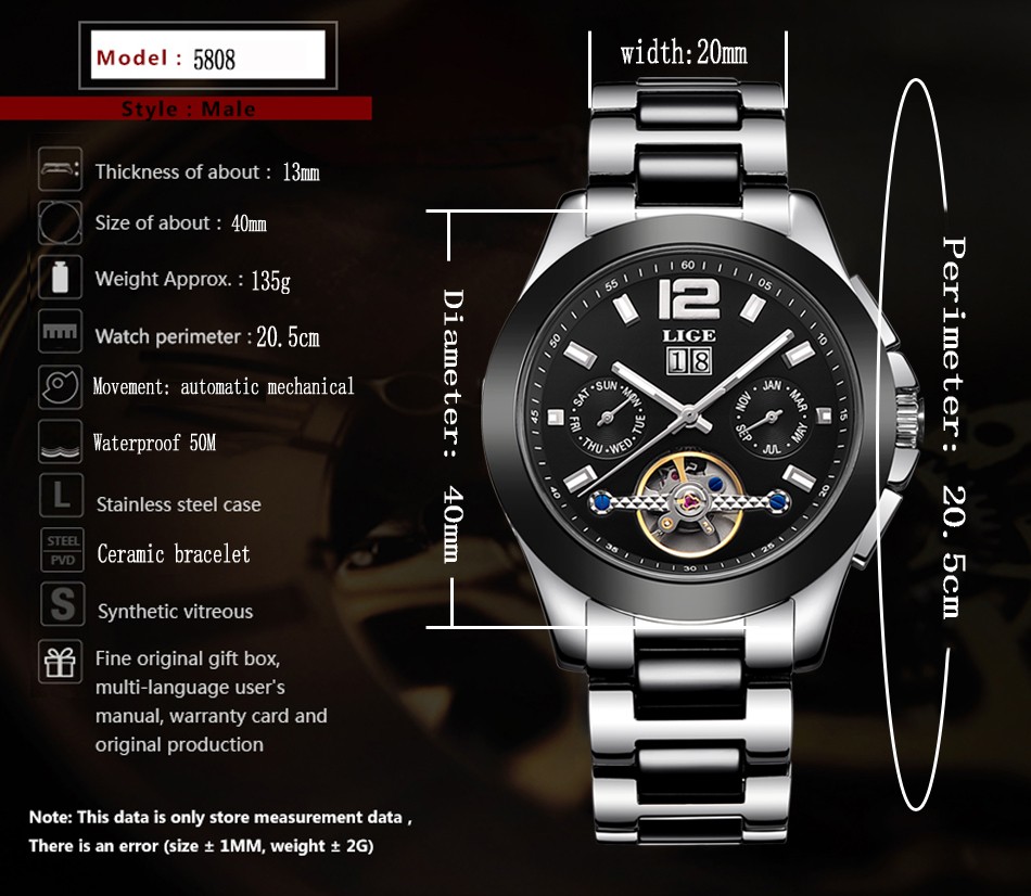 LIGE Brand Luxury Ceramic Automatic Watch for Men 357720902 1