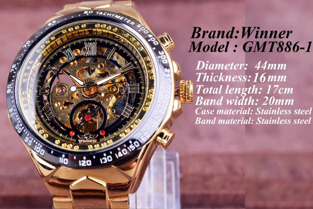 Winner Golden Bezel Automatic Watch 513004707 1