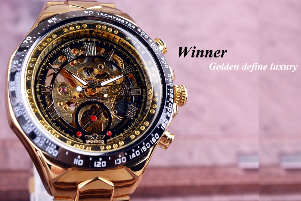 Winner Golden Bezel Automatic Watch 827657080 1
